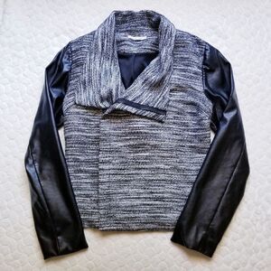 Stitch Fix 41 Hawthorn Corbin faux leather moto jacket tweed